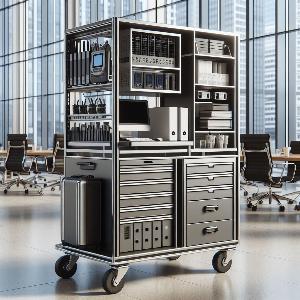 A utility cart for a large corporate office with a sleek design and multiple shelves-2